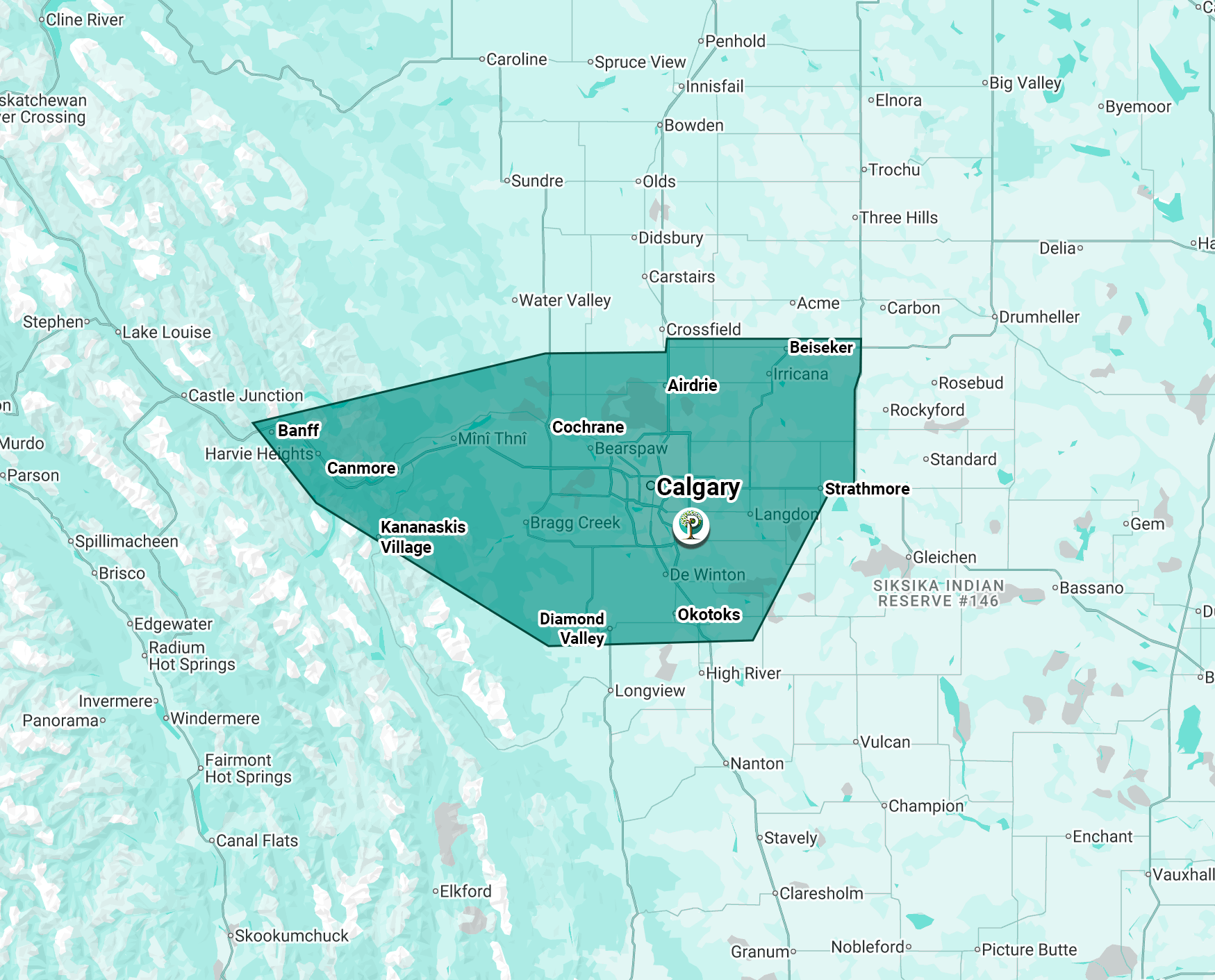 Calgary region map with highlighted service area