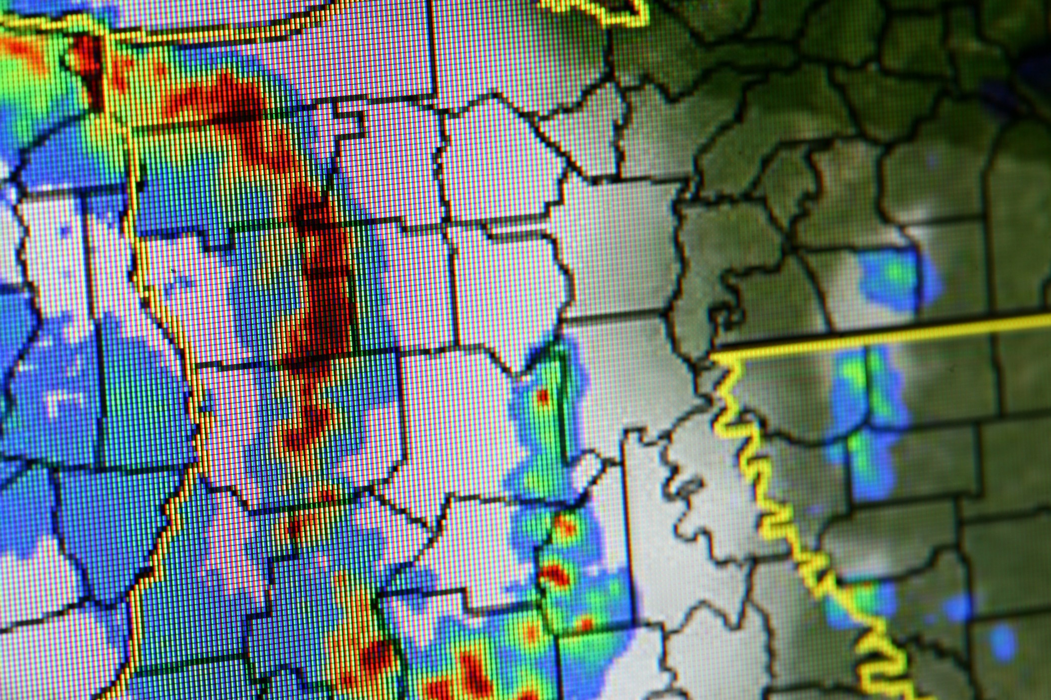 Weather radar map showing storm system over U.S.