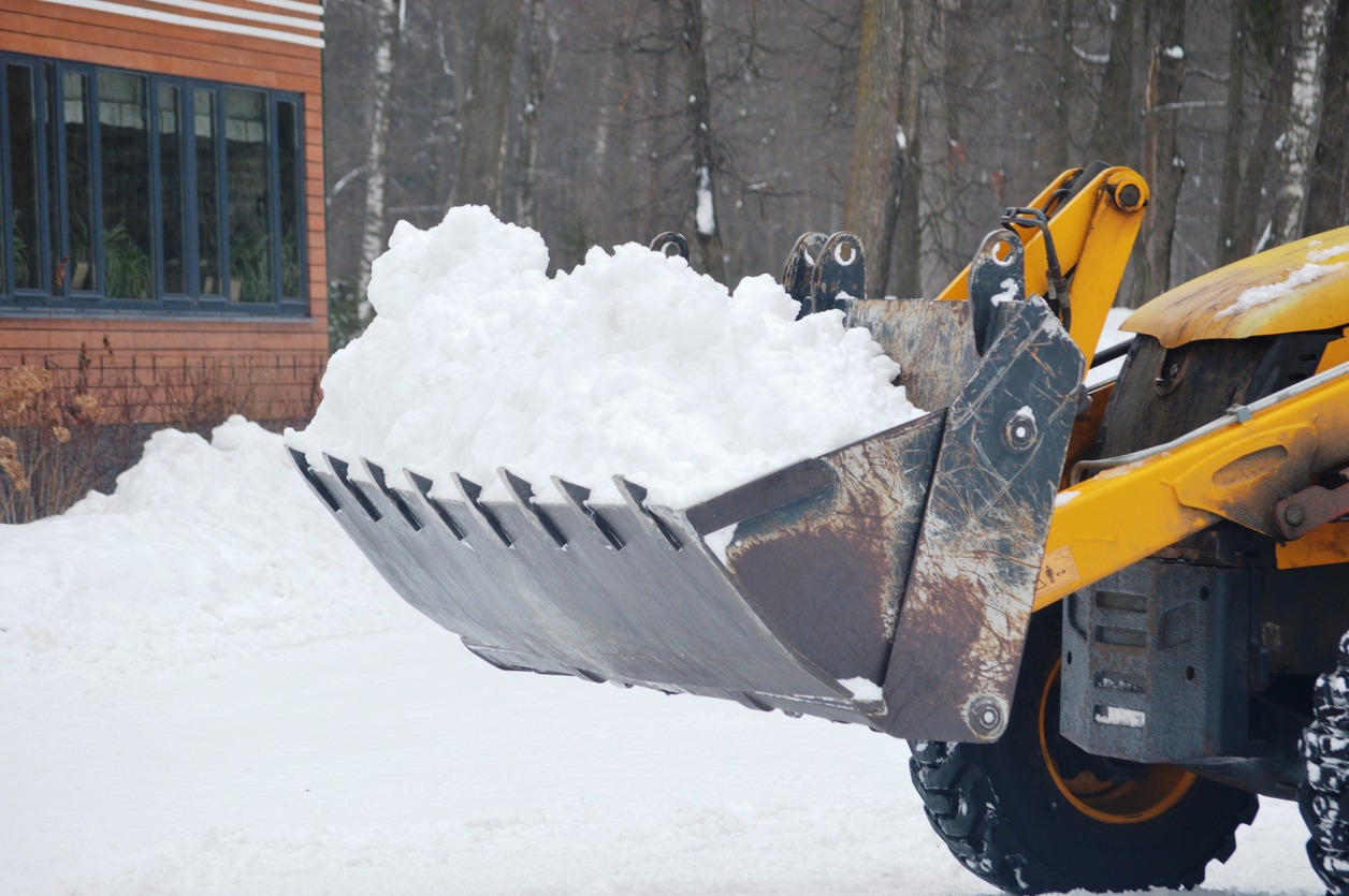 Front-end loader bucket filled with snow